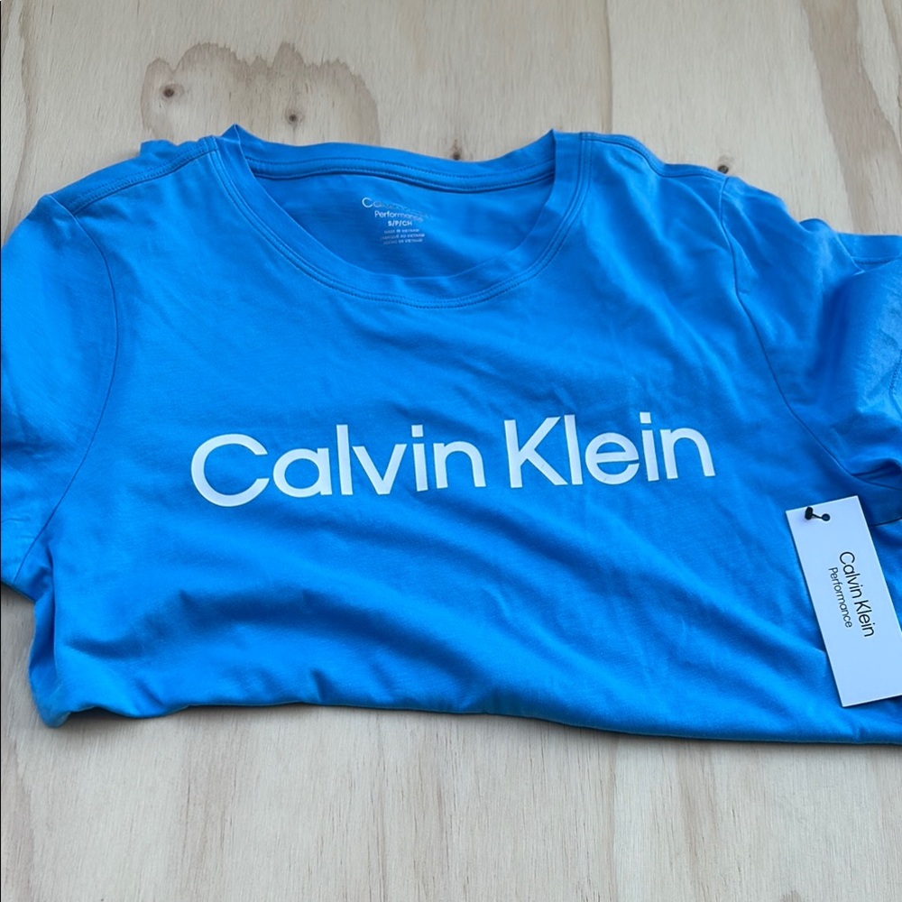 Calvin Klein Performance Womens Blue Logo Graphic T-Shirt Short Sleeve Small NWT